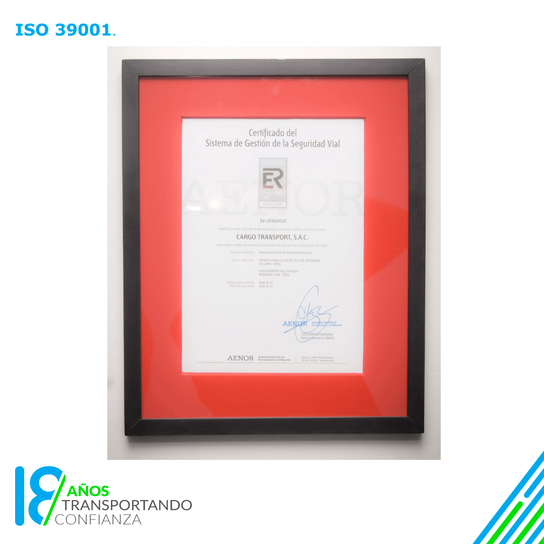 Cargo Transport Primeros Certificado ISO-39001